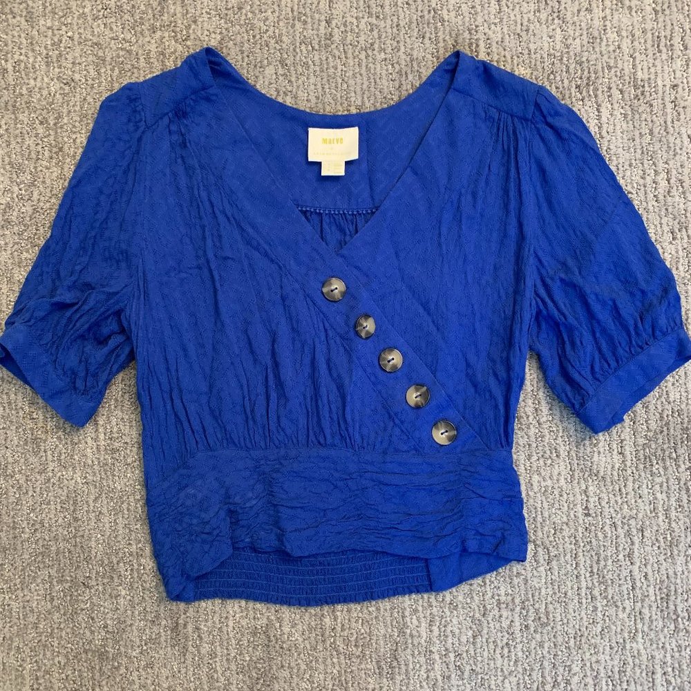 Anthropologie Maeve Cropped Blue Blouse